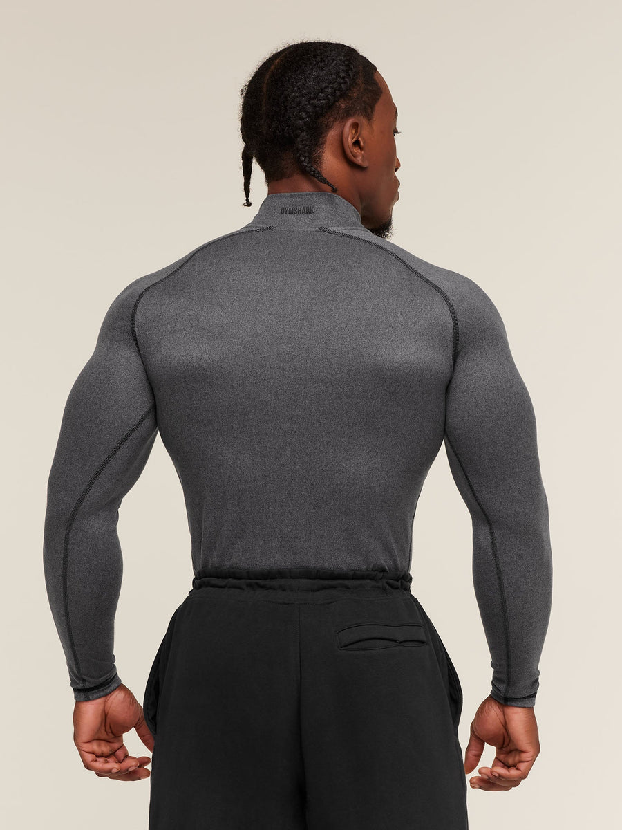 Gymshark Element Baselayer Mock Neck Long Sleeve T-Shirt — Black/Dark Grey Marl — 2
