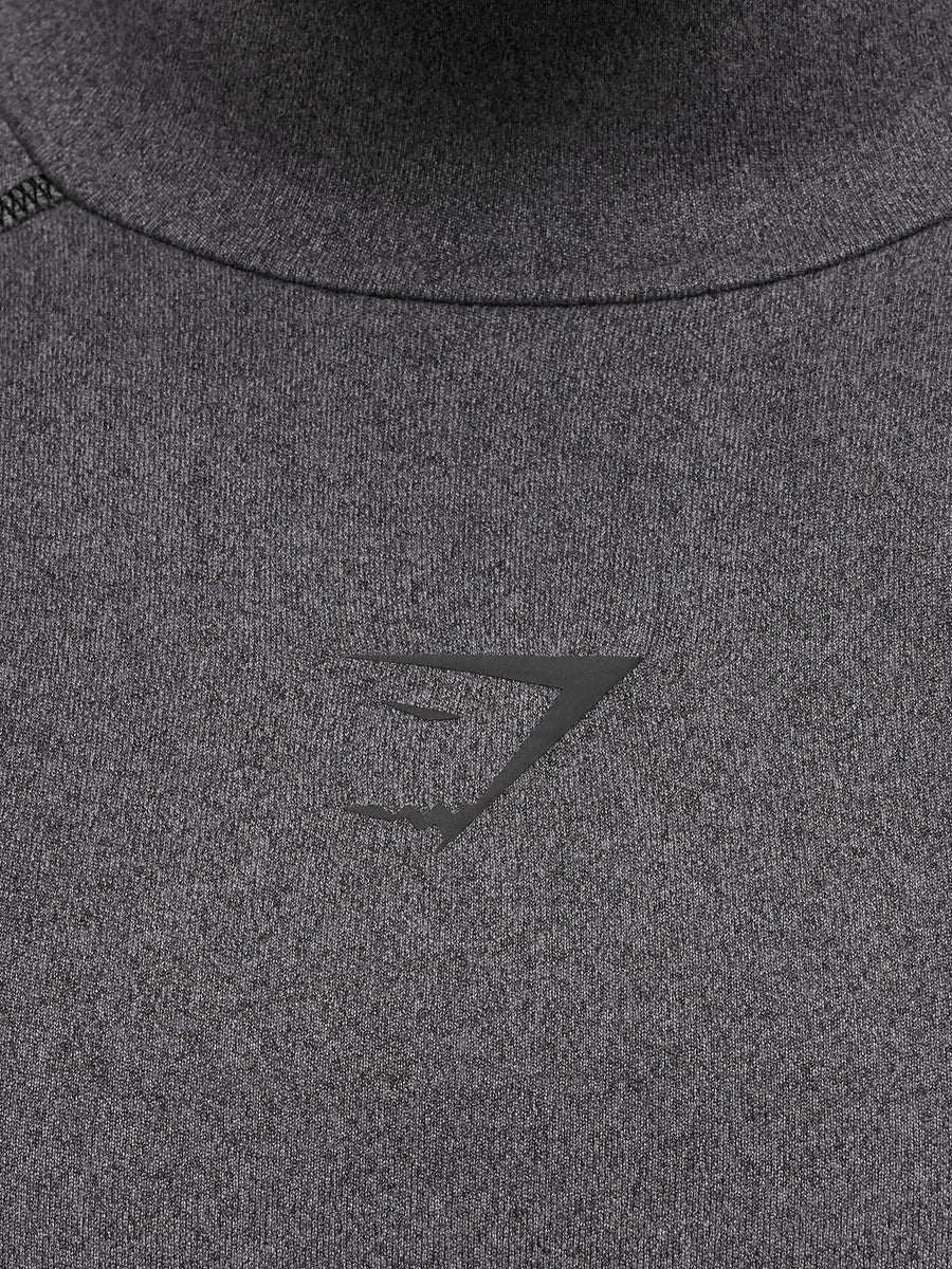 Gymshark Element Baselayer Mock Neck Long Sleeve T-Shirt — Black/Dark Grey Marl — 6
