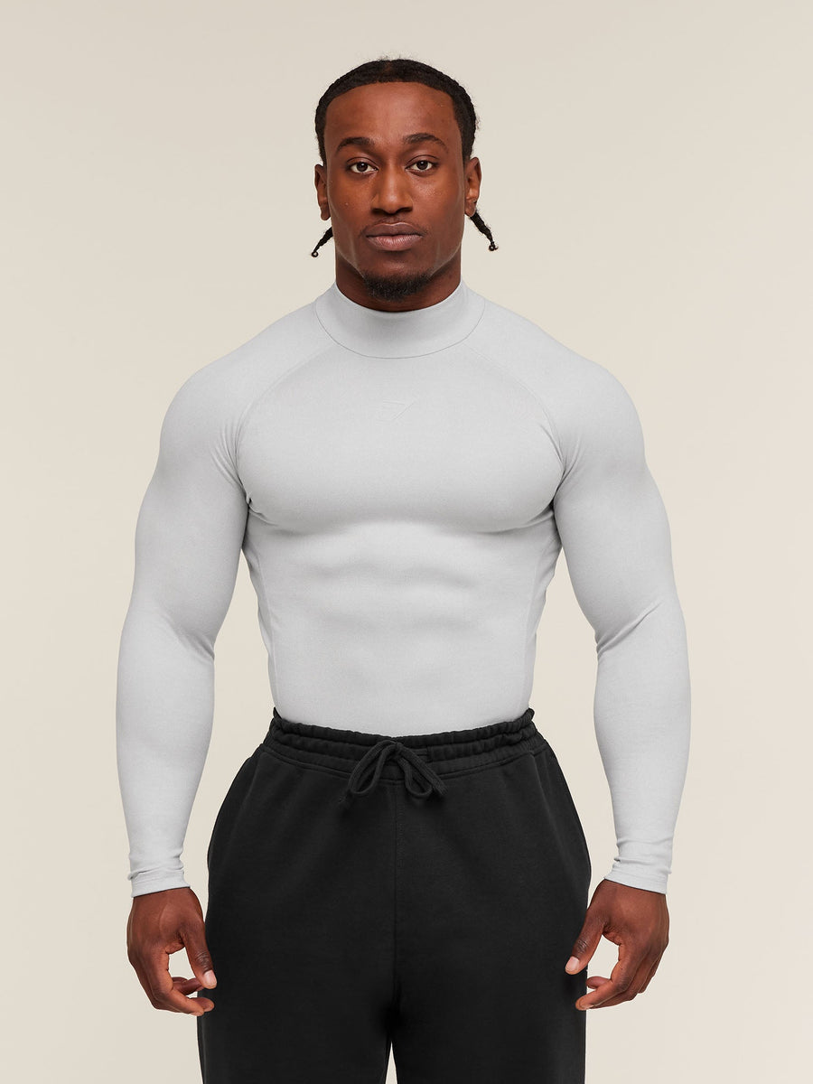 Gymshark Element Baselayer Mock Neck Long Sleeve T-Shirt — White/Metal Grey Marl — 1