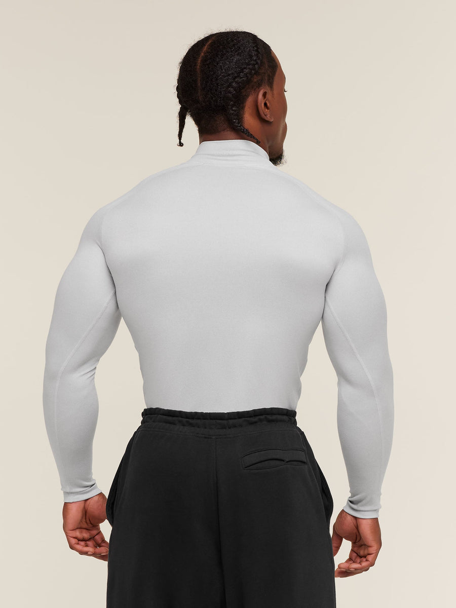Gymshark Element Baselayer Mock Neck Long Sleeve T-Shirt — White/Metal Grey Marl — 2