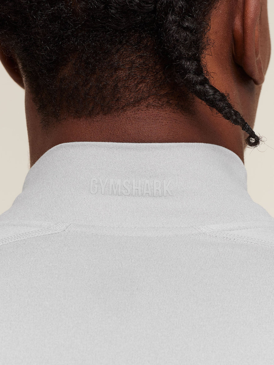 Gymshark Element Baselayer Mock Neck Long Sleeve T-Shirt — White/Metal Grey Marl — 5