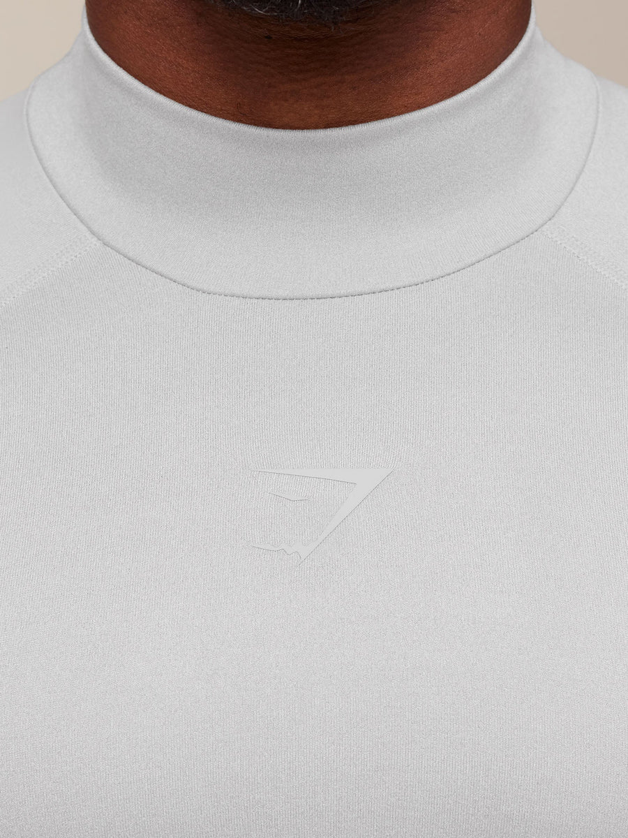 Gymshark Element Baselayer Mock Neck Long Sleeve T-Shirt — White/Metal Grey Marl — 6