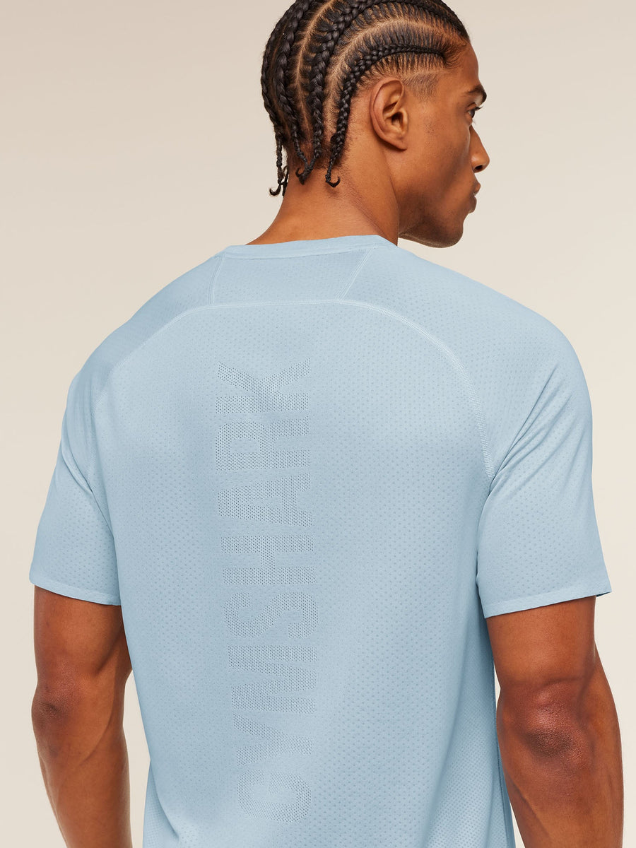 Gymshark Hybrid Engineered Jacquard T-Shirt — Chilled Blue — 6