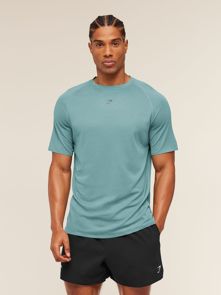 Gymshark Hybrid Engineered Jacquard T-Shirt — Storm Blue — 1