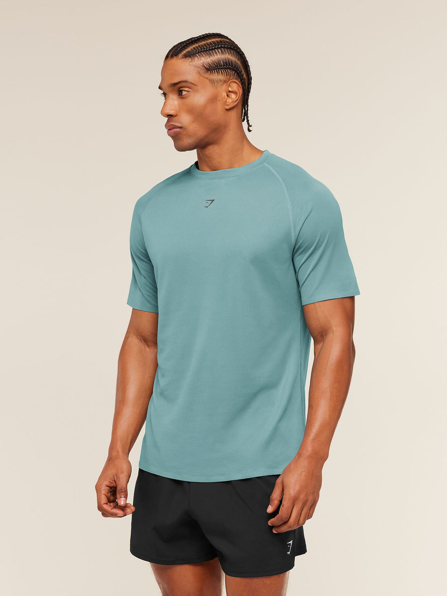 Gymshark Hybrid Engineered Jacquard T-Shirt — Storm Blue — 4