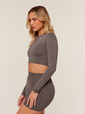 Gymshark Everyday Seamless Long Sleeve Crop Top — Cool Brown — 3