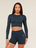 Gymshark Everyday Seamless Long Sleeve Crop Top — Navy — 1