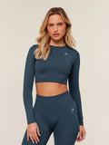 Gymshark Everyday Seamless Long Sleeve Crop Top — Stealth Blue — 1