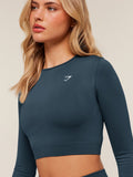 Gymshark Everyday Seamless Long Sleeve Crop Top — Stealth Blue — 5