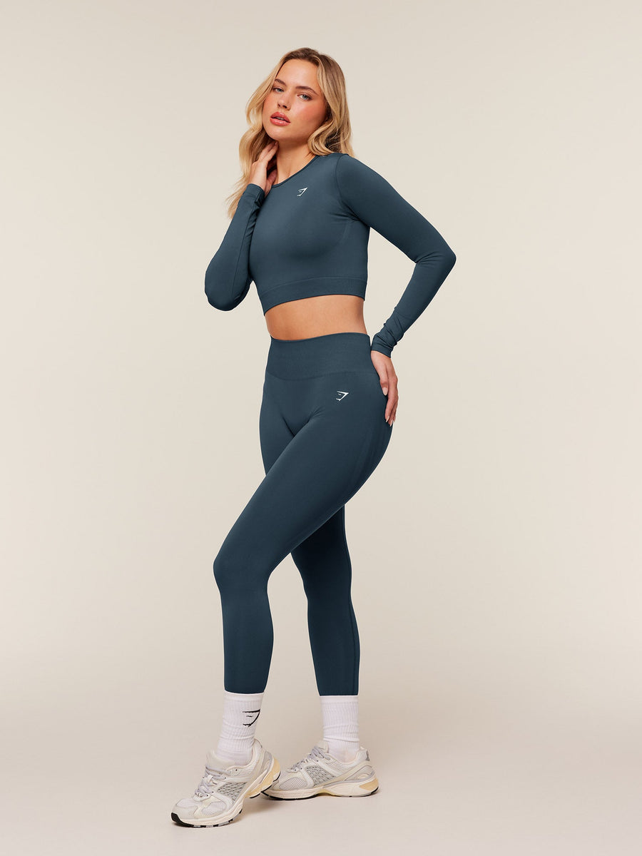 Gymshark Everyday Seamless Long Sleeve Crop Top — Stealth Blue — 4