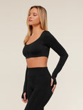 Gymshark Flow Long Sleeve Crop Top with Cups — Black — 3