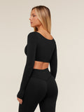 Gymshark Flow Long Sleeve Crop Top with Cups — Black — 2