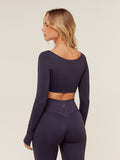 Gymshark Flow Long Sleeve Crop Top with Cups — Midnight Purple — 3