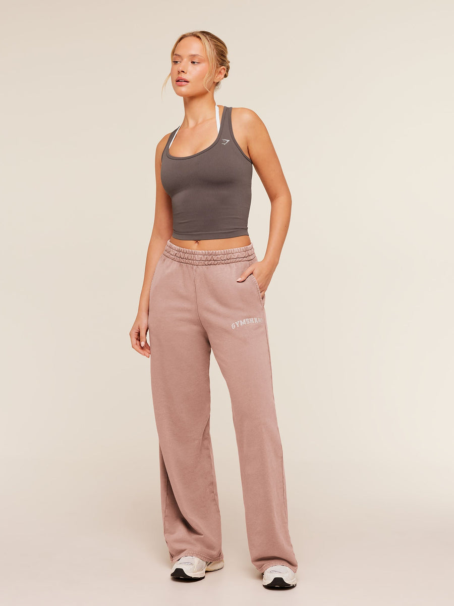 Gymshark Chainstitch Graphic Wide Leg Joggers — Chestnut Pink/Wash — 4