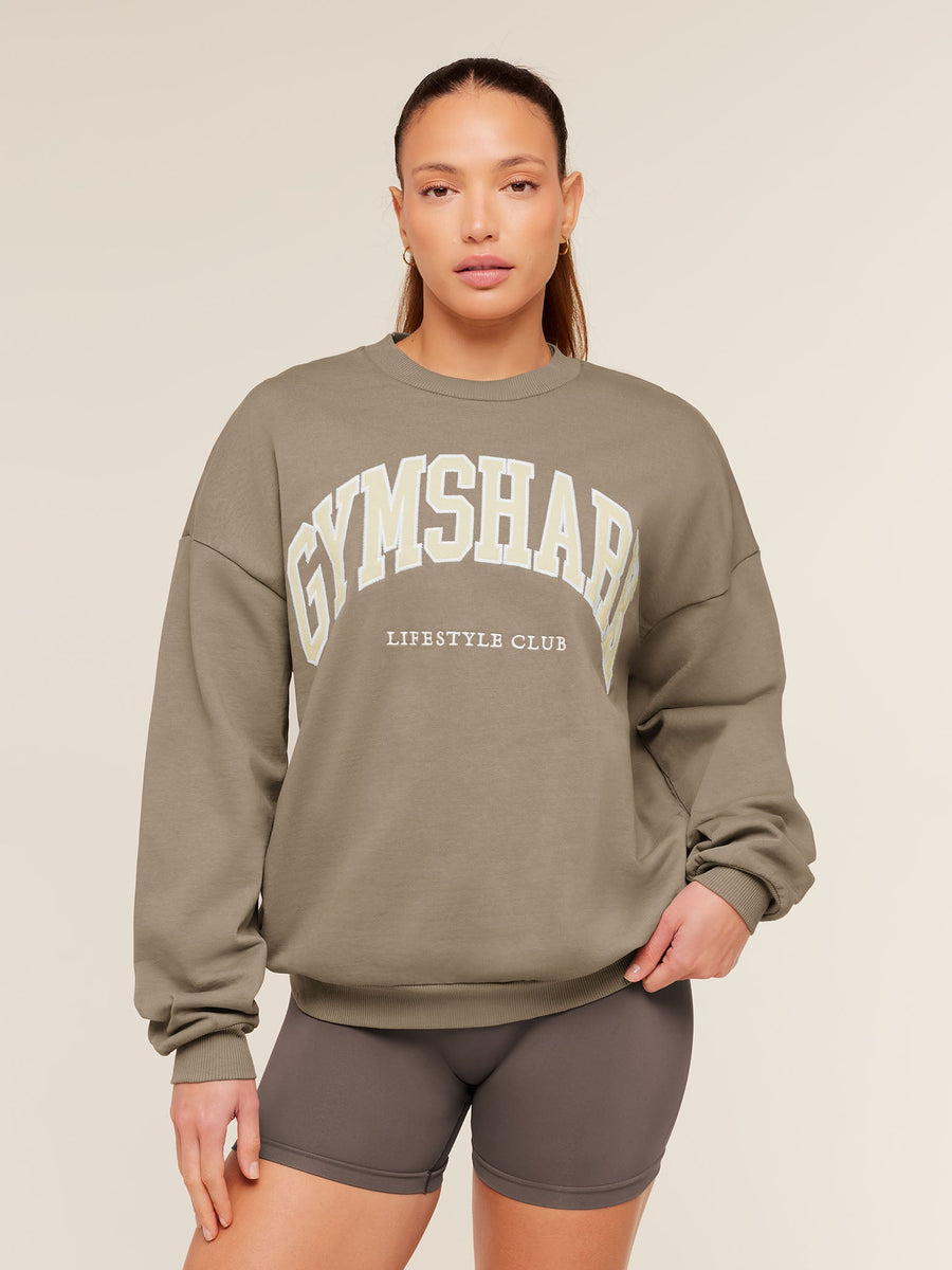Gymshark Collegiate Graphic Crew Neck Pullover — Lifestyle Brown — 1