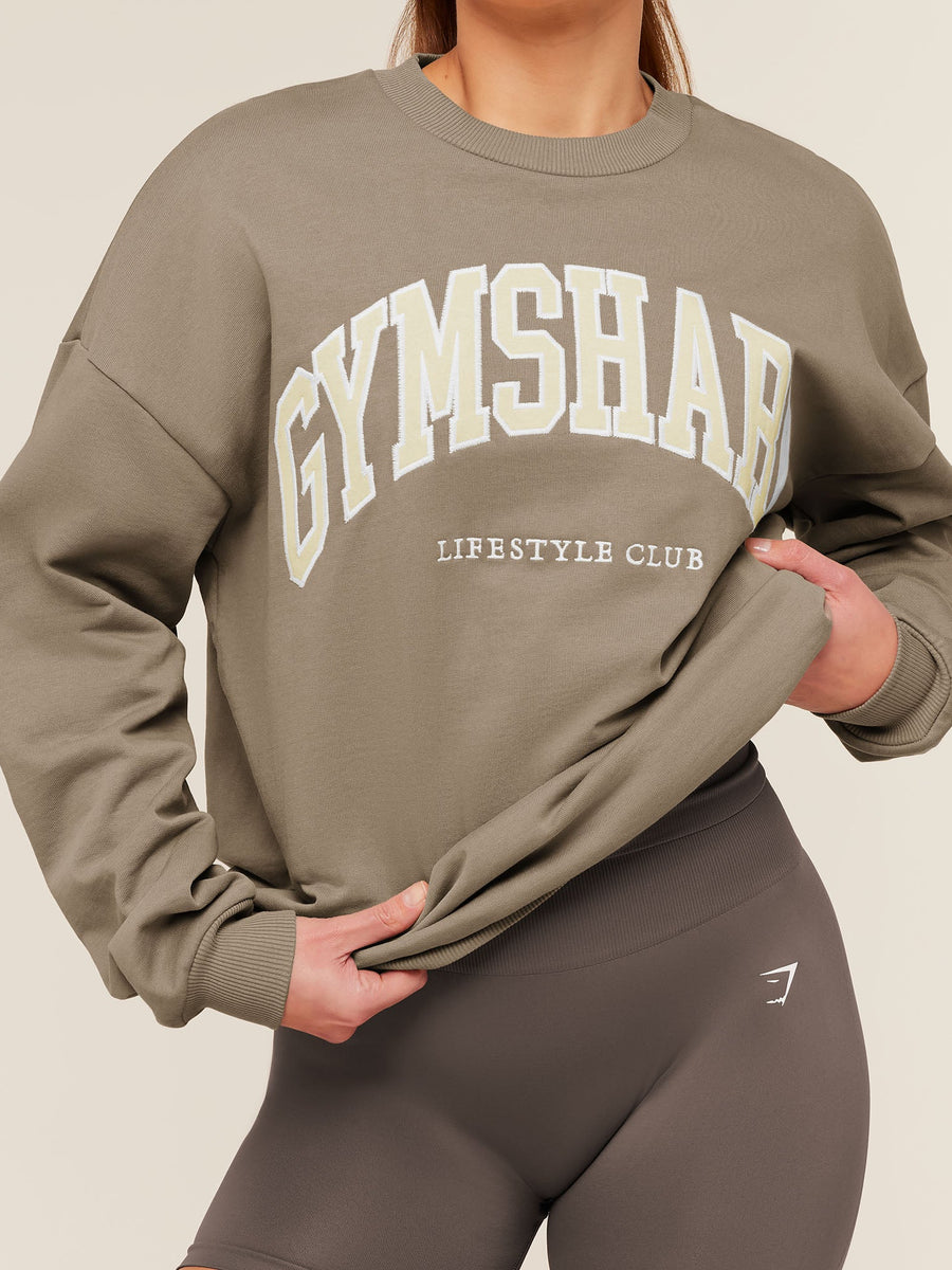 Gymshark Collegiate Graphic Crew Neck Pullover — Lifestyle Brown — 6