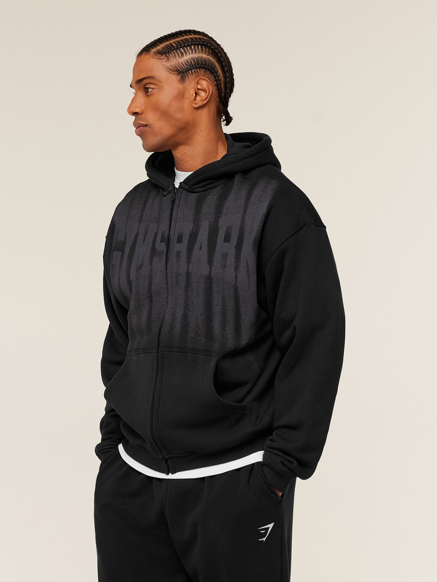 Gymshark Fade Graphic Zip Through Hoodie — Black — 3