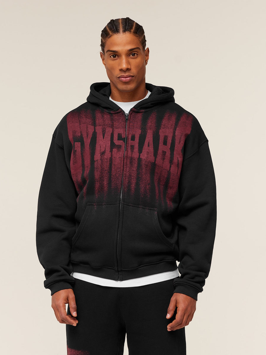 Gymshark Fade Graphic Zip Through Hoodie — Black/Sets Red — 1
