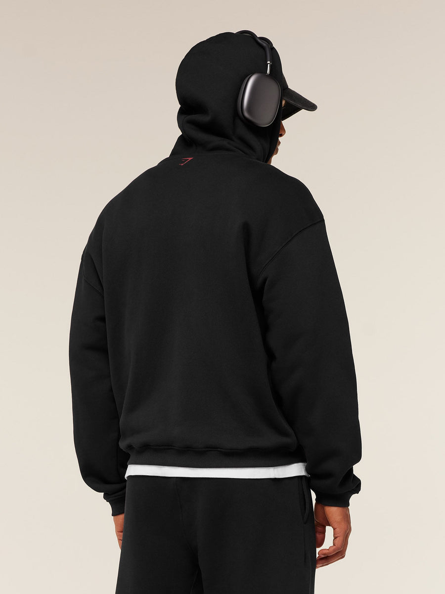 Gymshark Fade Graphic Zip Through Hoodie — Black/Sets Red — 2