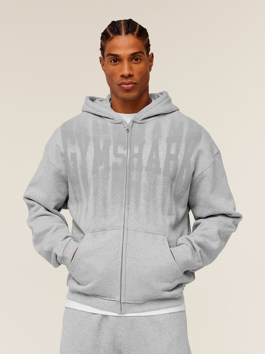 Gymshark Fade Graphic Zip Through Hoodie — Light Grey Core Marl — 1
