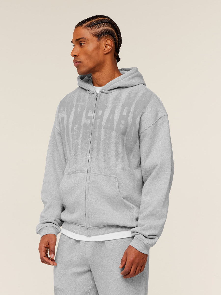 Gymshark Fade Graphic Zip Through Hoodie — Light Grey Core Marl — 3