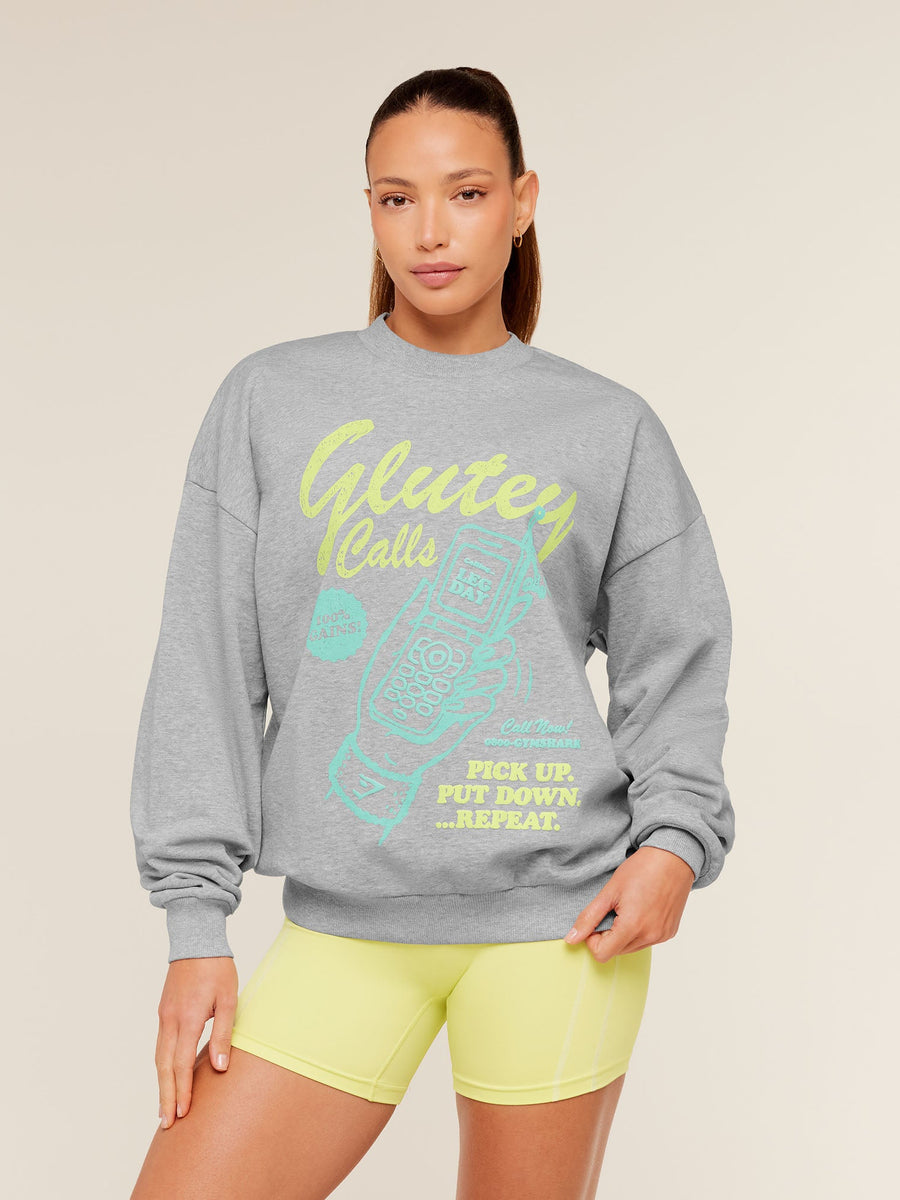 Gymshark Glutey Calls Graphic Sweatshirt — Light Grey Core Marl — 1