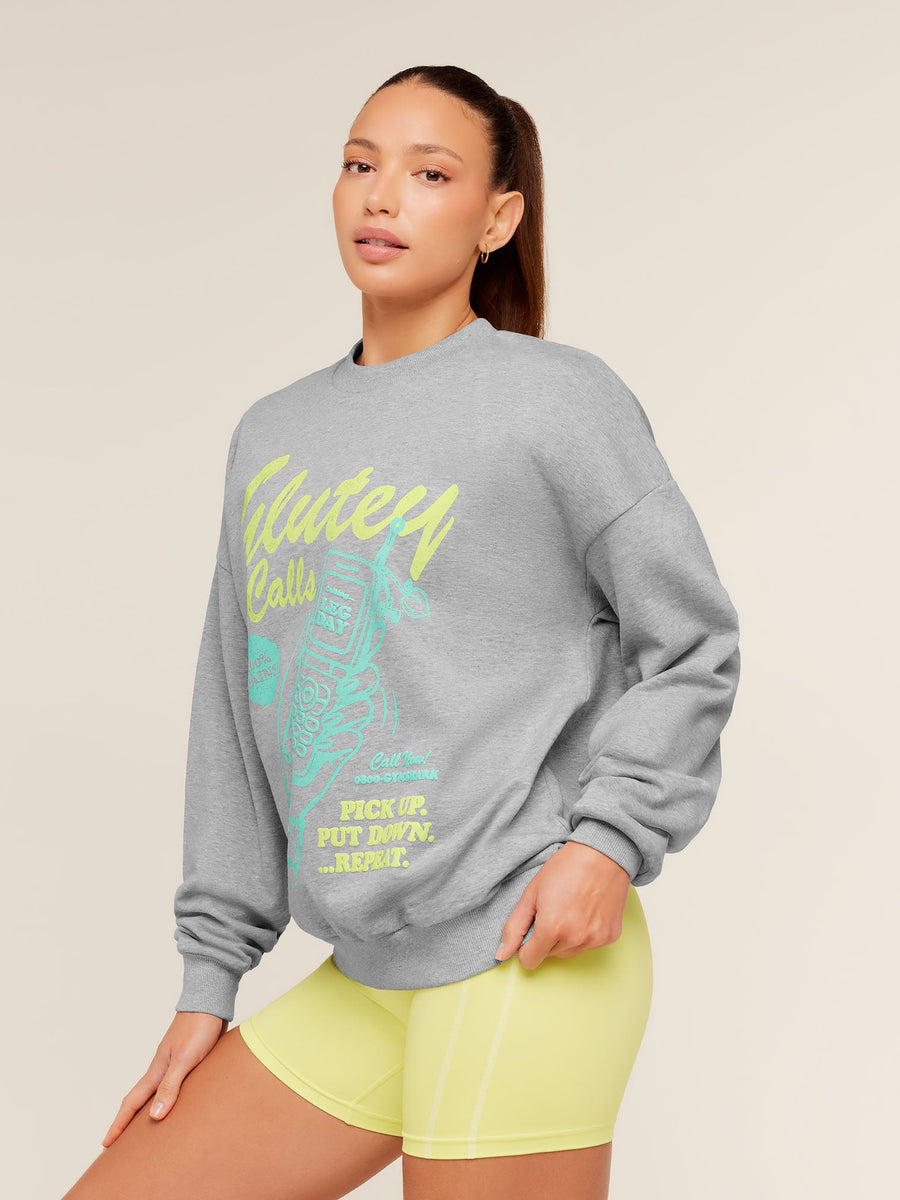 Gymshark Glutey Calls Graphic Sweatshirt — Light Grey Core Marl — 3