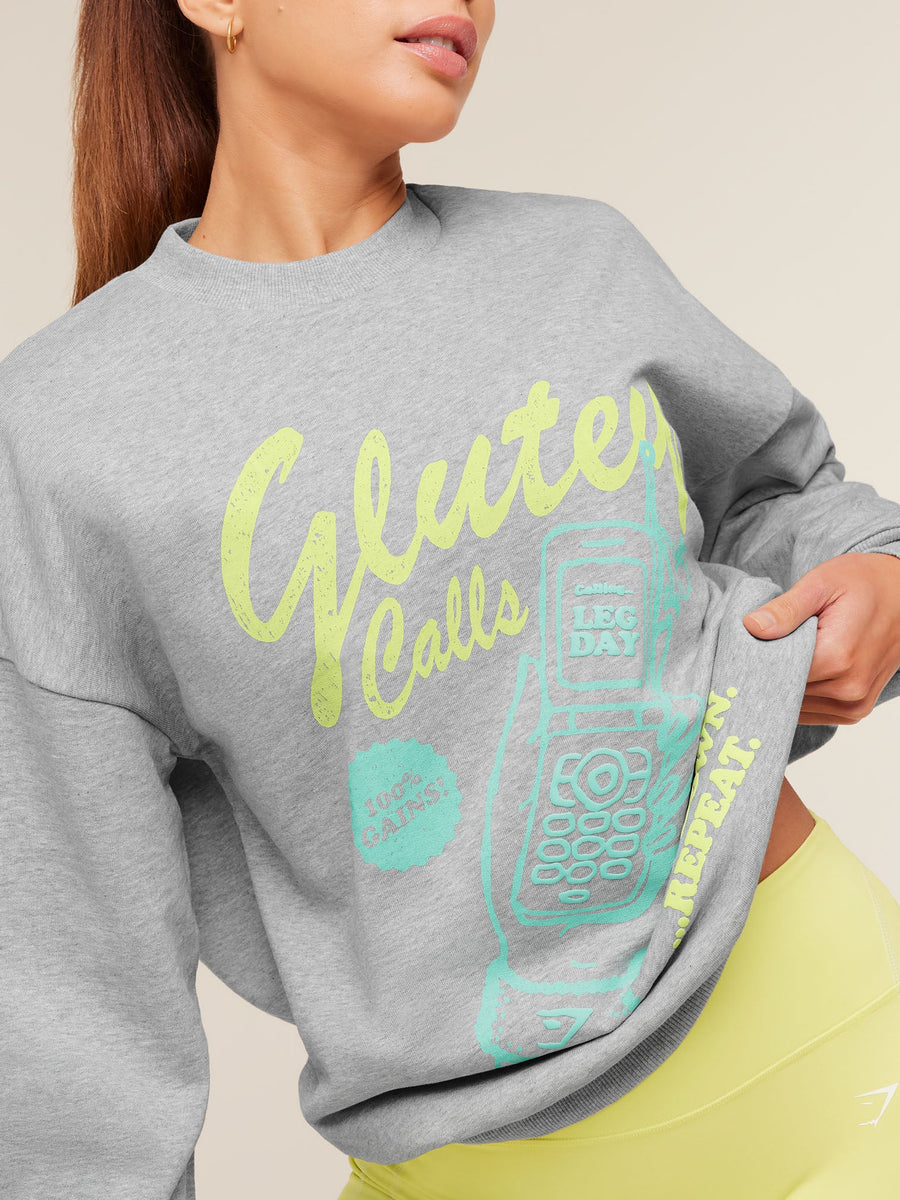 Gymshark Glutey Calls Graphic Sweatshirt — Light Grey Core Marl — 5