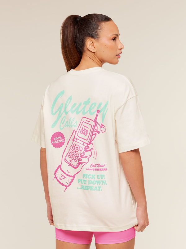 Gymshark Glutey Calls Graphic T-Shirt — Soft White