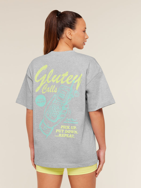 Gymshark Glutey Calls Graphic T-Shirt — Light Grey Core Marl