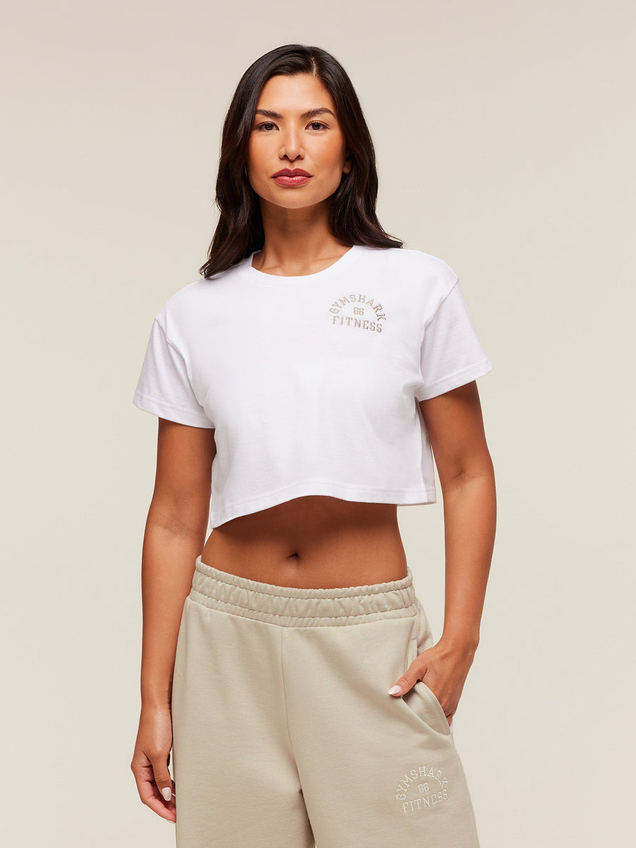 Gymshark Fitness Embroidered Graphic Oversized Crop Top — White — 1