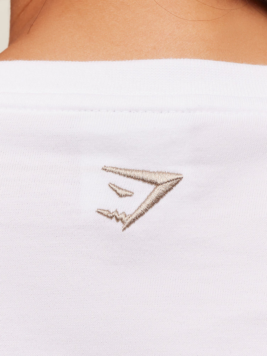 Gymshark Fitness Embroidered Graphic Oversized Crop Top — White — 6