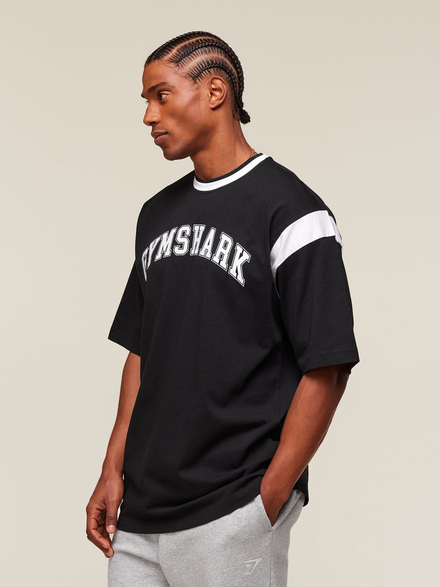 Gymshark Collegiate Oversized T-Shirt — Black/White — 5
