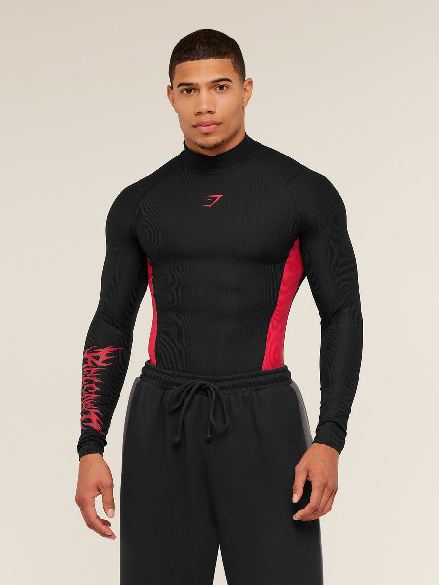 Gymshark GS x Carlos Long Sleeve Tee — Black/Carmine Red — 1