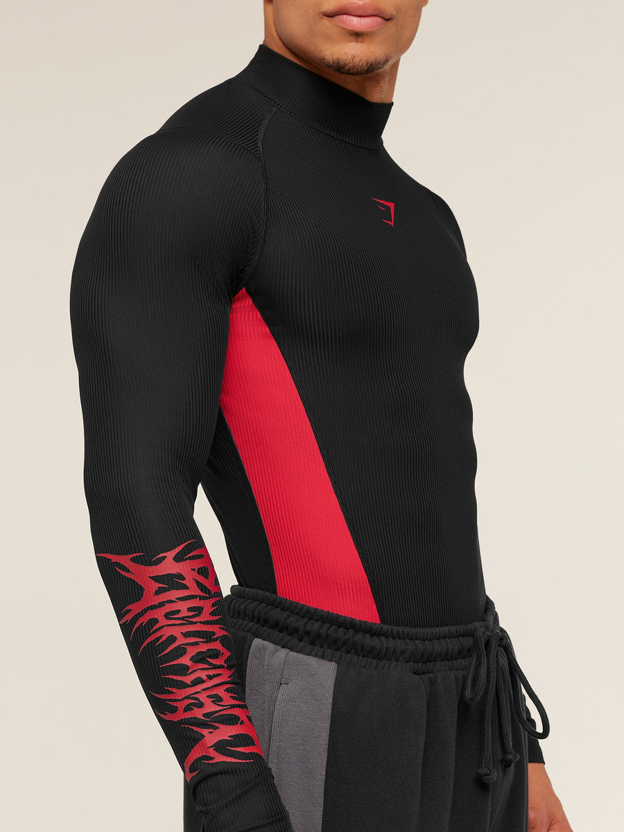 Gymshark GS x Carlos Long Sleeve Tee — Black/Carmine Red — 5
