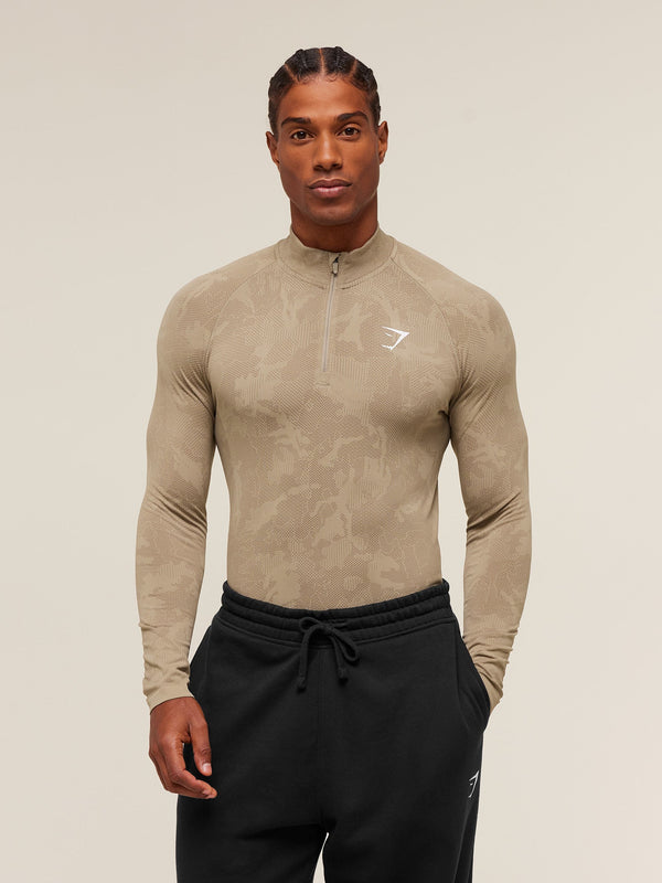 Gymshark Geo Seamless 1/4 Zip — Cement Brown/Soul Brown