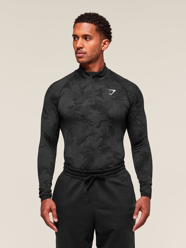 Gymshark Geo Seamless 1/4 Zip — Black/Charcoal Grey