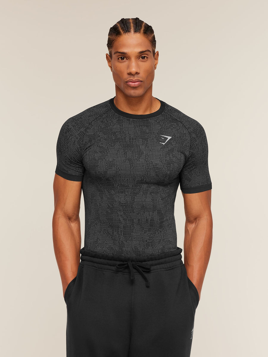 Gymshark Geo Seamless Grid T-Shirt — Black/Smokey Grey — 3
