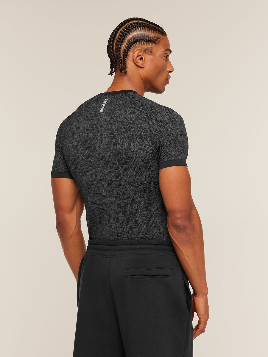 Gymshark Geo Seamless Grid T-Shirt — Black/Smokey Grey — 2