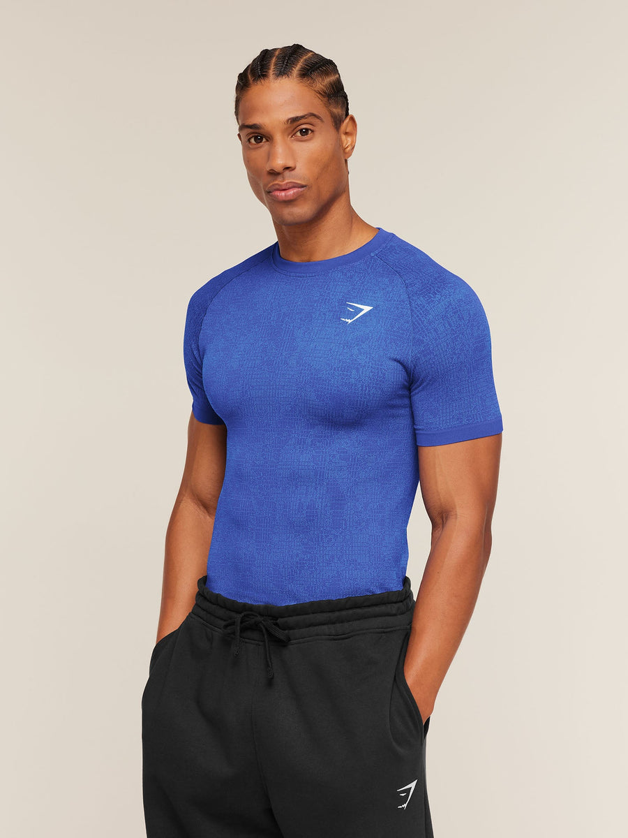 Gymshark Geo Seamless Grid T-Shirt — Force Blue/Steady Purple — 4