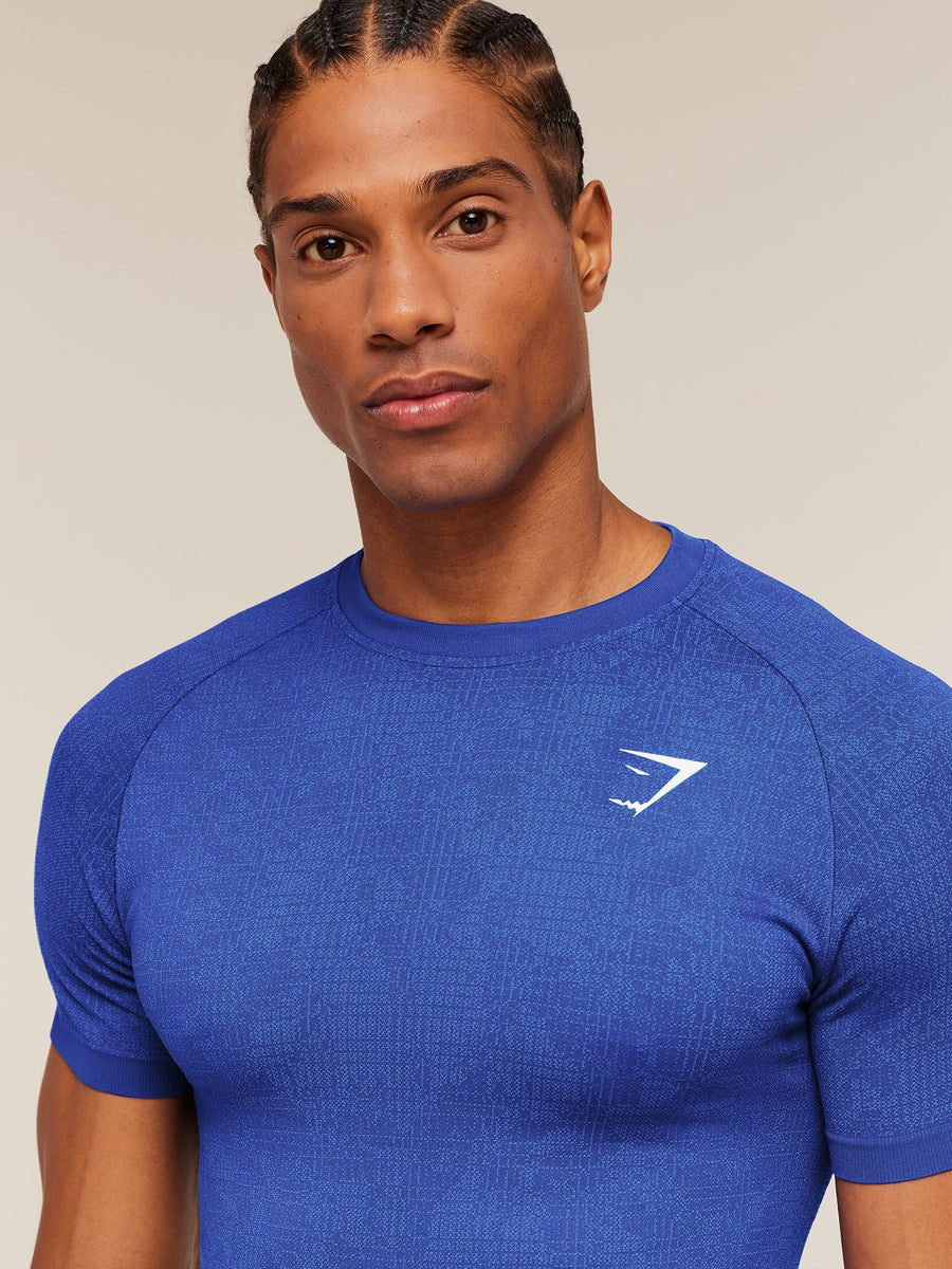 Gymshark Geo Seamless Grid T-Shirt — Force Blue/Steady Purple — 6