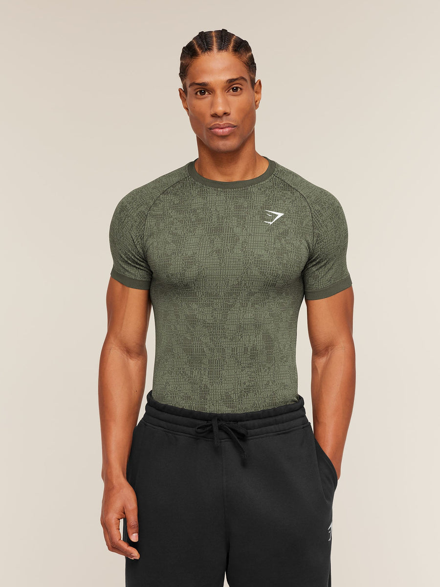 Gymshark Geo Seamless Grid T-Shirt — Strength Green/Haze Green — 3
