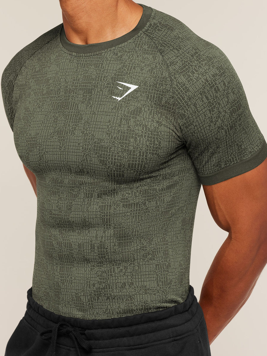 Gymshark Geo Seamless Grid T-Shirt — Strength Green/Haze Green — 6