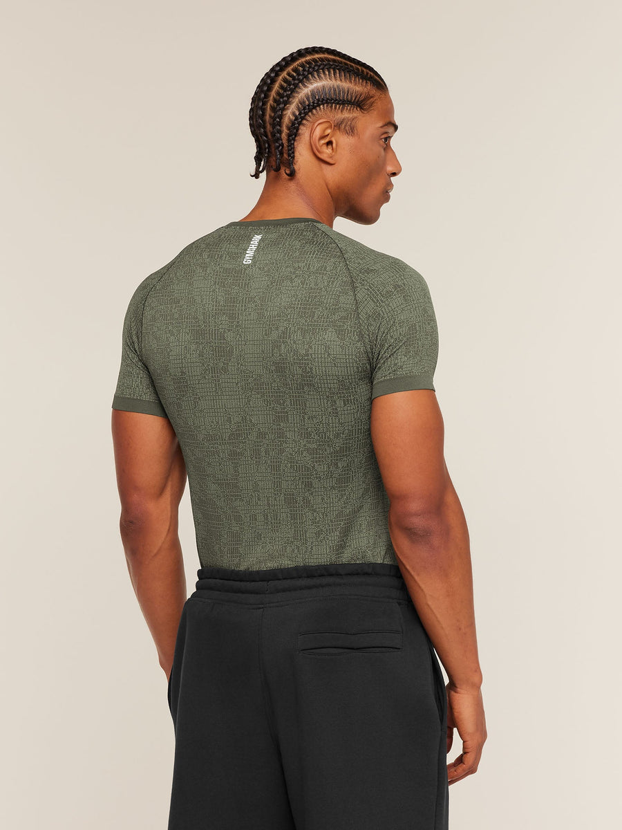 Gymshark Geo Seamless Grid T-Shirt — Strength Green/Haze Green — 2