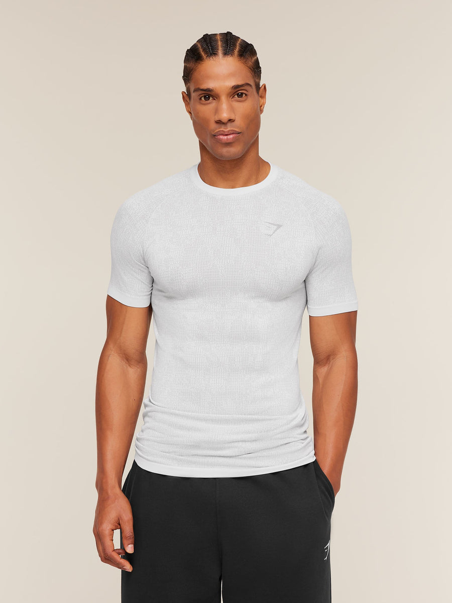 Gymshark Geo Seamless Grid T-Shirt — White/Silver Grey — 1