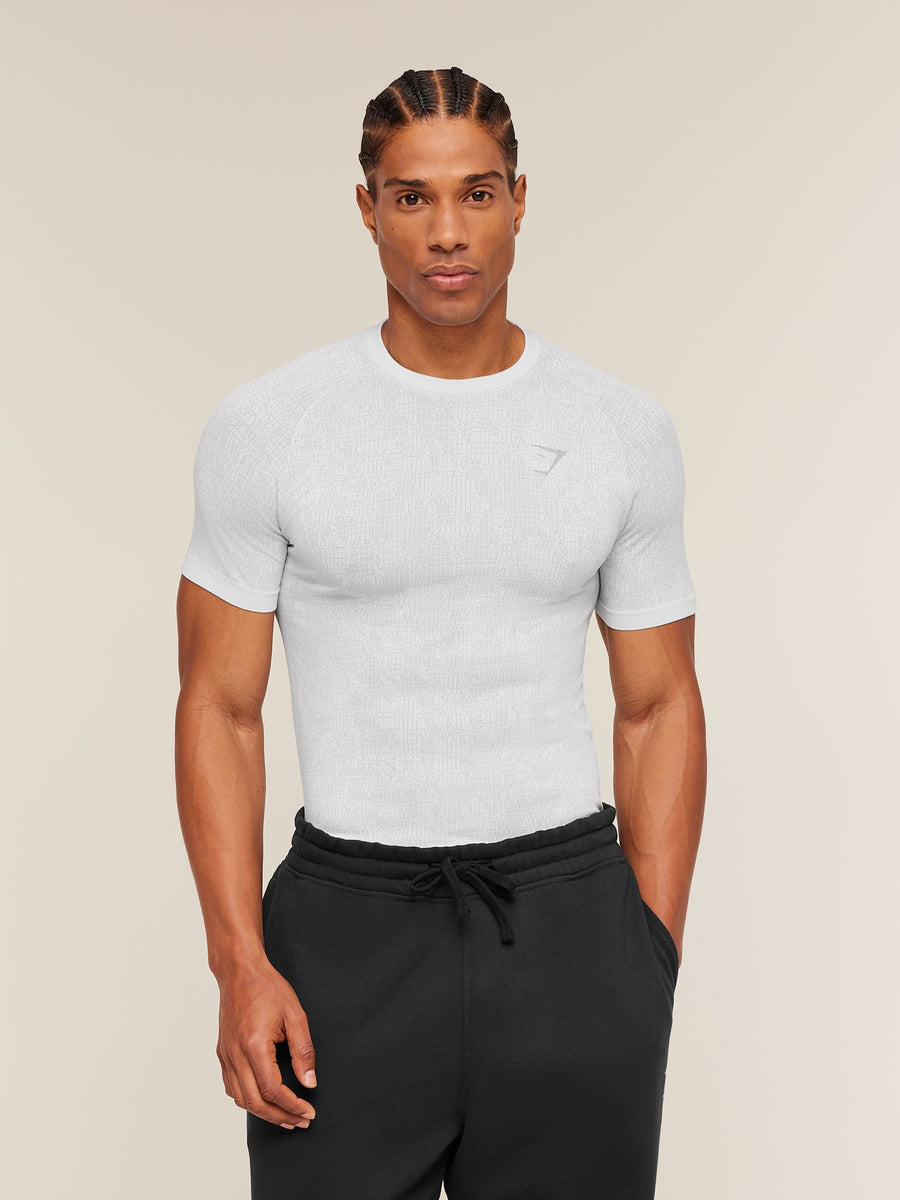 Gymshark Geo Seamless Grid T-Shirt — White/Silver Grey — 3