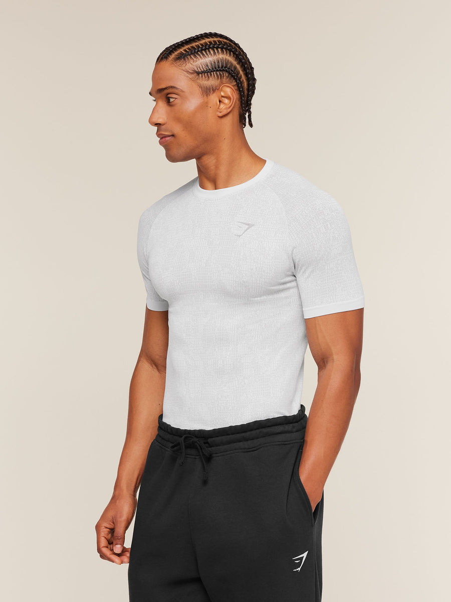 Gymshark Geo Seamless Grid T-Shirt — White/Silver Grey — 4