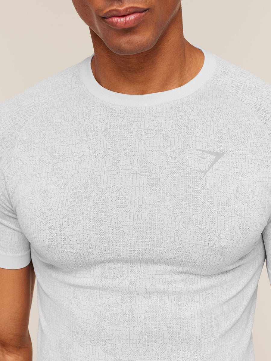 Gymshark Geo Seamless Grid T-Shirt — White/Silver Grey — 6