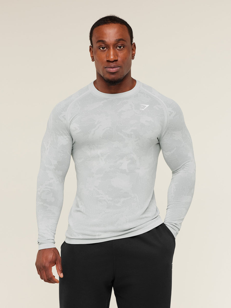 Gymshark Geo Seamless Long Sleeve T-Shirt — Light Grey/Smokey Grey — 4