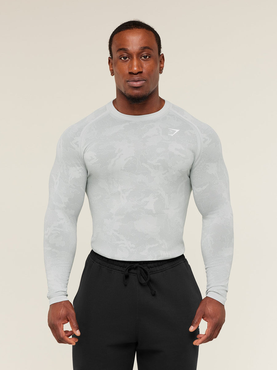 Gymshark Geo Seamless Long Sleeve T-Shirt — Light Grey/Smokey Grey — 1